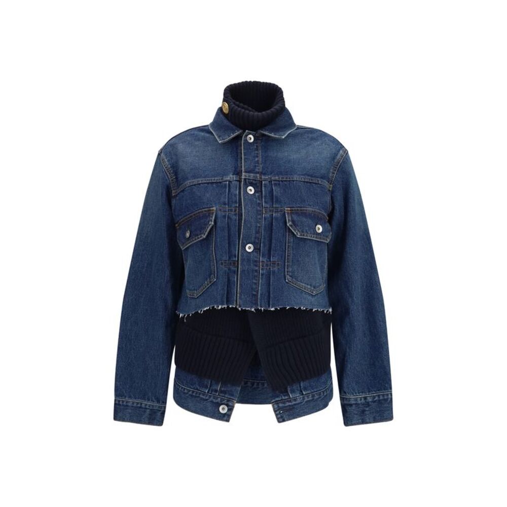 Sacai Women Denim Jacket With Wool Knit Layer